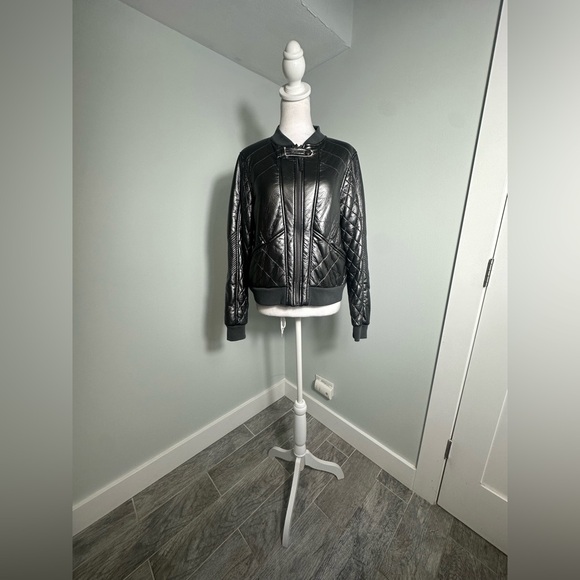 Marrakech Anthropologie Pewter Quilted Sherpa Lined Bomber Jacket SZ Medium - Picture 3 of 16